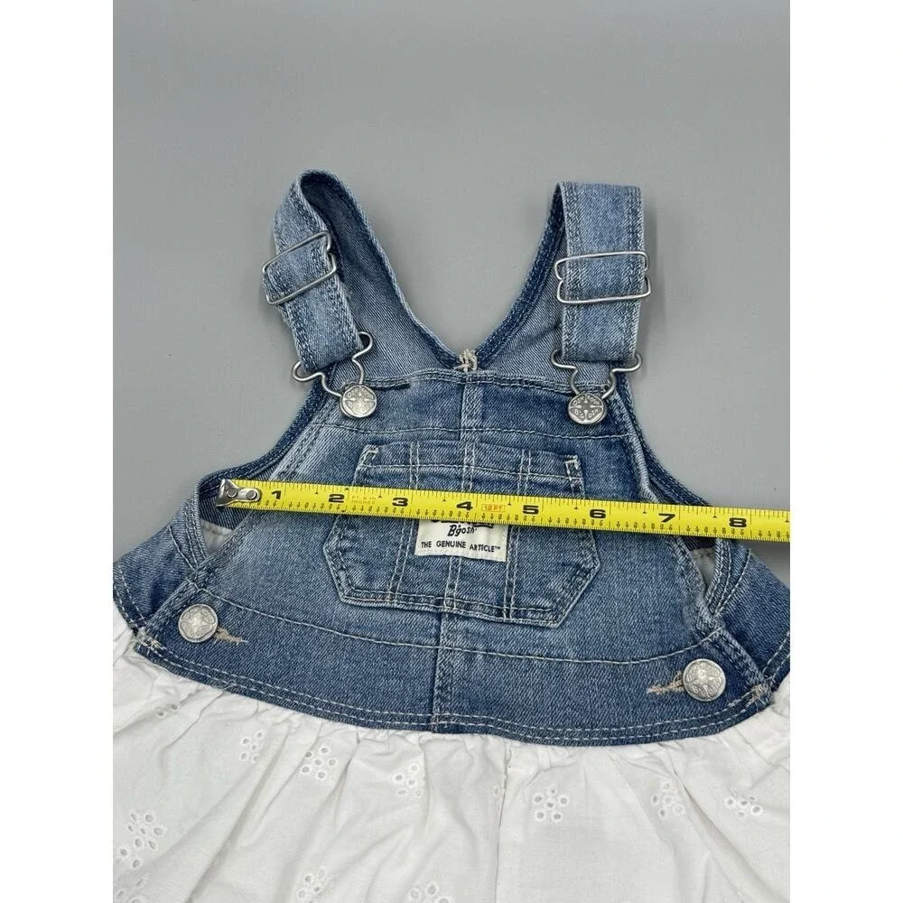 OshKosh B'gosh Baby Girl Denim Overall Dress Eyelet Skirt 6M
